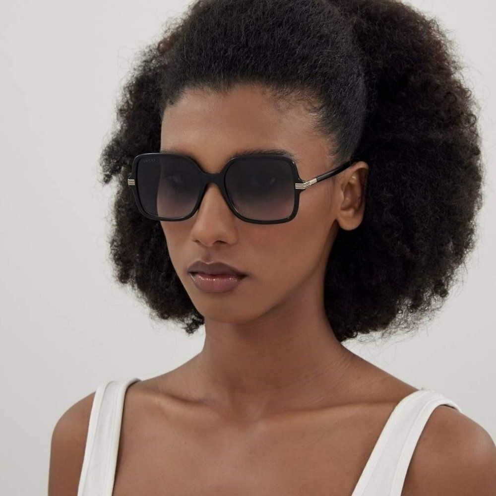 New Gucci Gg1449s 001 Black Grey Women Square Sunglasses Gg 1449s